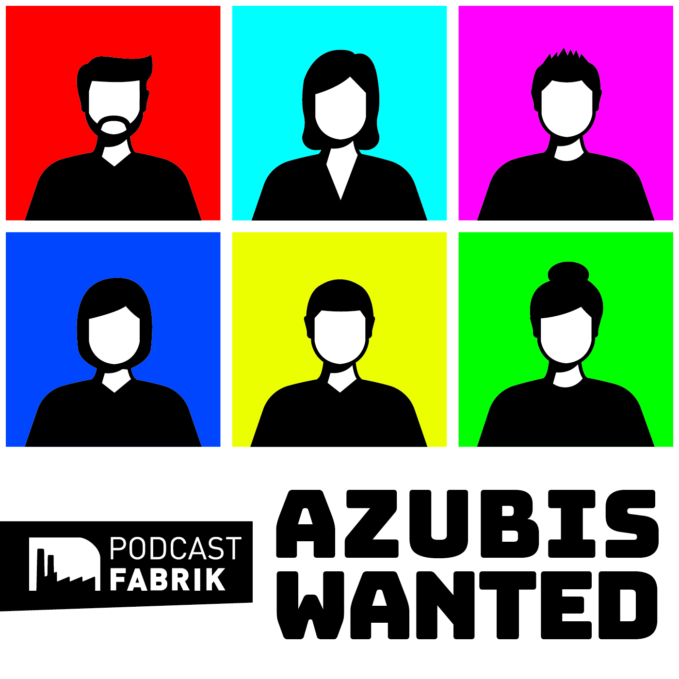 Azubis wanted - Silhouetten von Personen auf bunten Kacheln